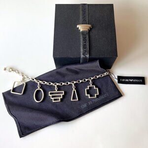 EMPORIO ARMANI Hanging Logo Charms Bracelet Sterling Silver 925 New